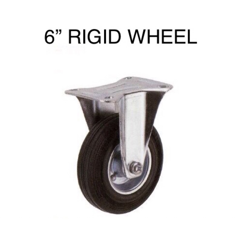 Solid Rigid Black Rubber Wheel 6”