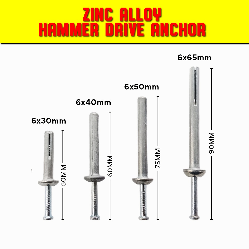 Speedplug Zinc Alloy Hammer Drive Anchor HDA 6 x 30mm, 40mm, 50mm