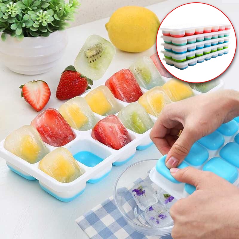 14 HOLES SILICONE MR.DIY ICE CUBE TRAY With Cover BABY FOOD Maker Mold Tray Containers BPA FREE Pembuat Ais Batu 冰块膜具