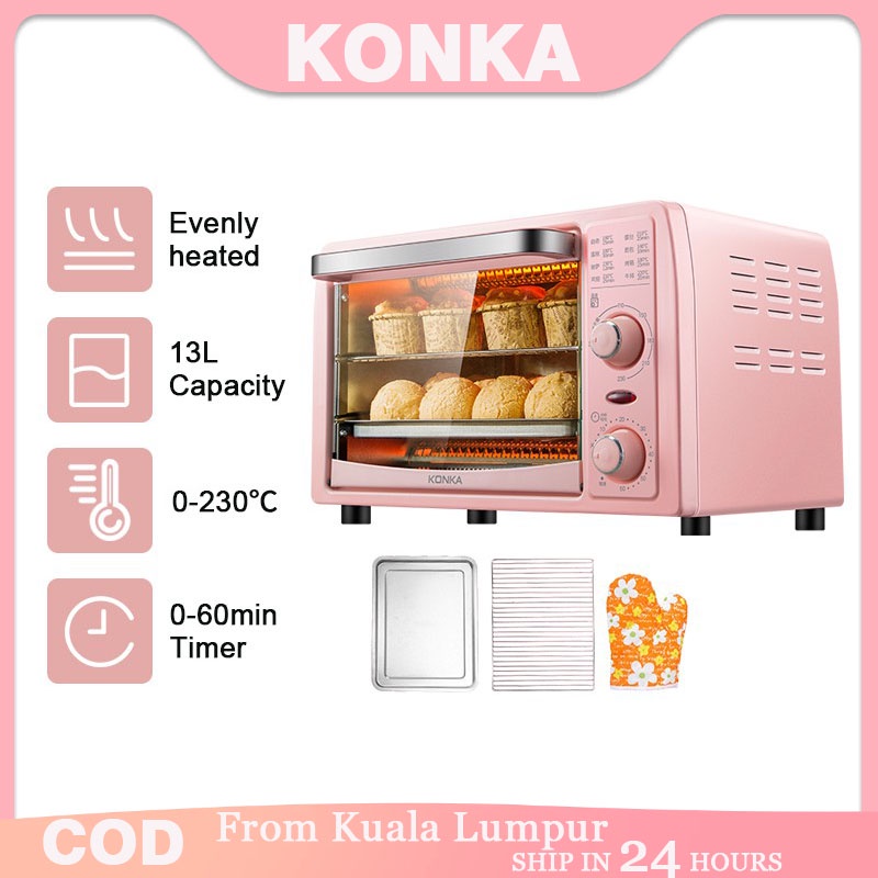 KOSGK Electric Mini Oven Tabletop with 30 Minute Timer Including Baking Tray 1000w Cooking Power White Blue Pink 10L 
