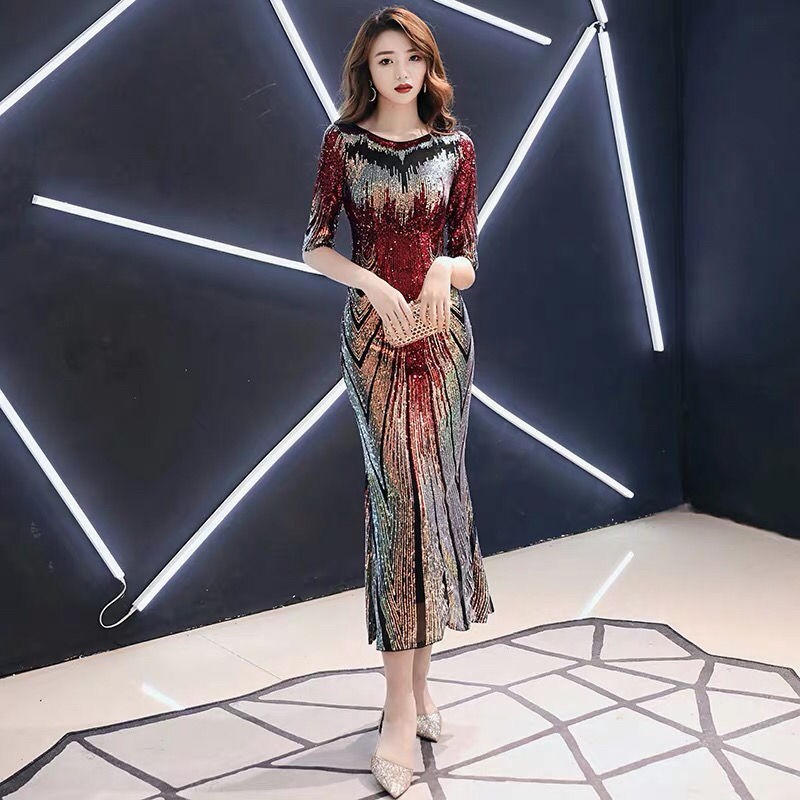 Dress Evening Dress Gaun Malam Berpayet 2020 Jamuan Baru Perangai Mulia Wanita Rok Gaun Panjang Pertengahan Wanita Musim Luruh Mewah Shopee Malaysia