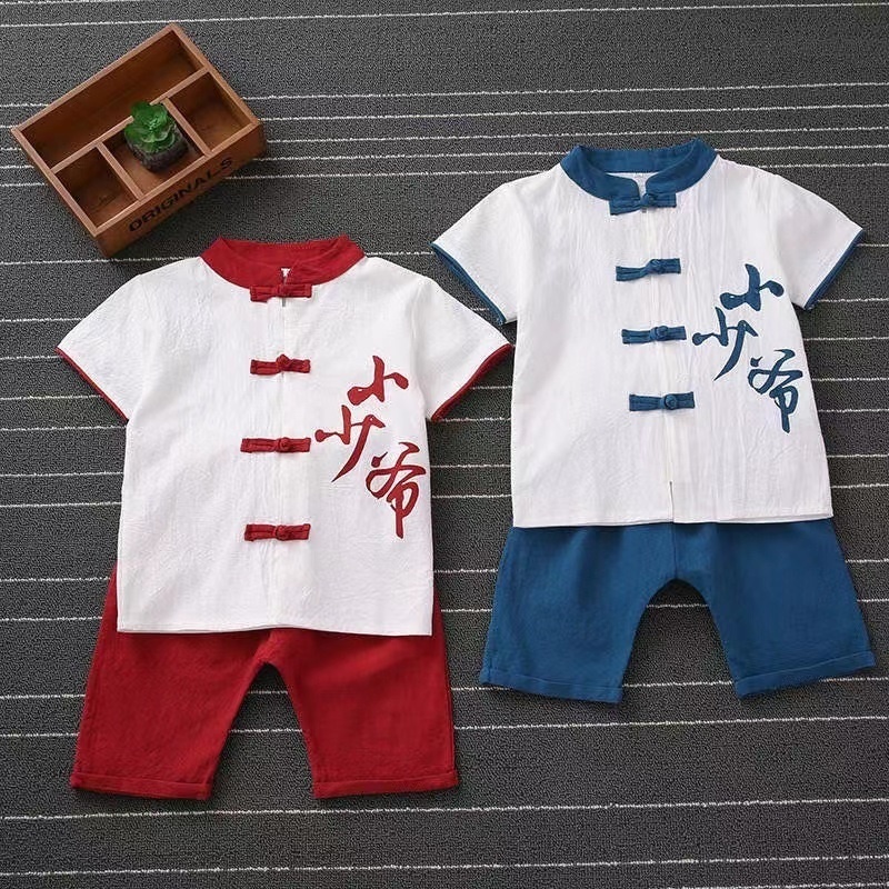 New Year Boy Suit CNY Kids Chinese Style Short Sleeve Tang Suit Retro   3b195519b4e9bb648f98d4391e5d6a1e