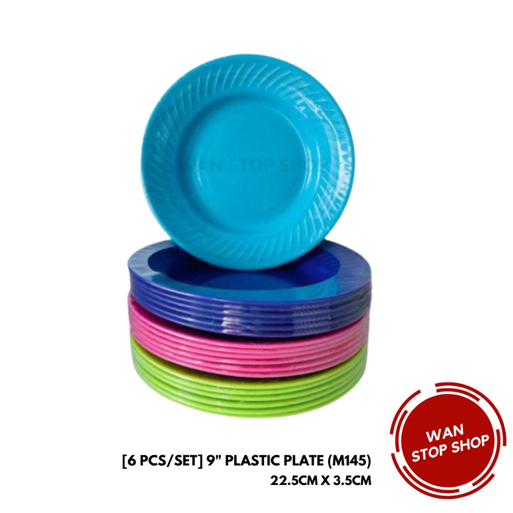 6 PCS/SET Colorful Plastic Plate 6PCS 9“ Plastic Plate Dessert Snack Plate Pinggan Plastik Serbaguna Ready Stock