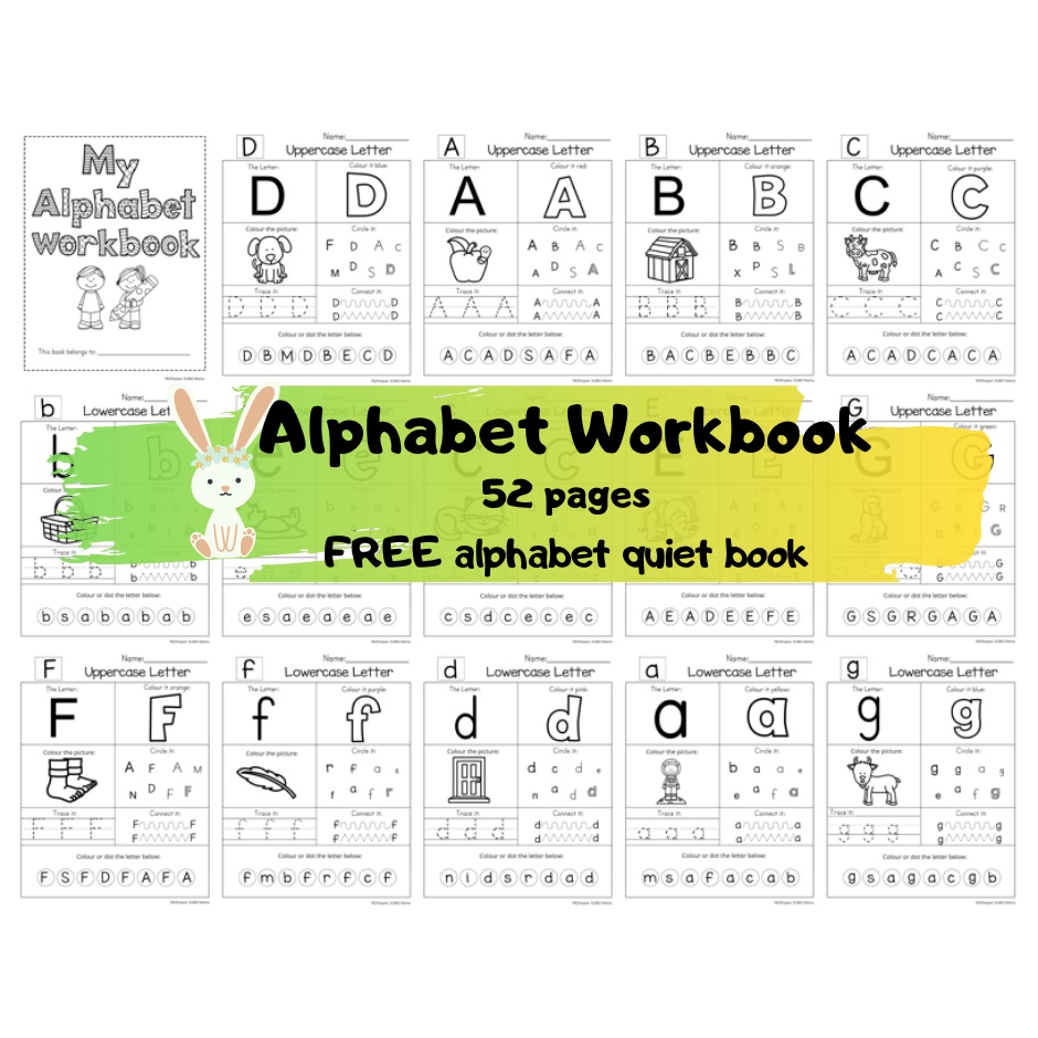 a2 printable alphabet workbook kid s activities preschool kindergarten 52 pages free alphabet quiet book pdf shopee malaysia