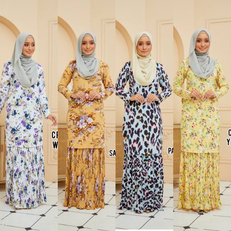Baju Kurung Pleated Kain Chiffon New Shopee Malaysia