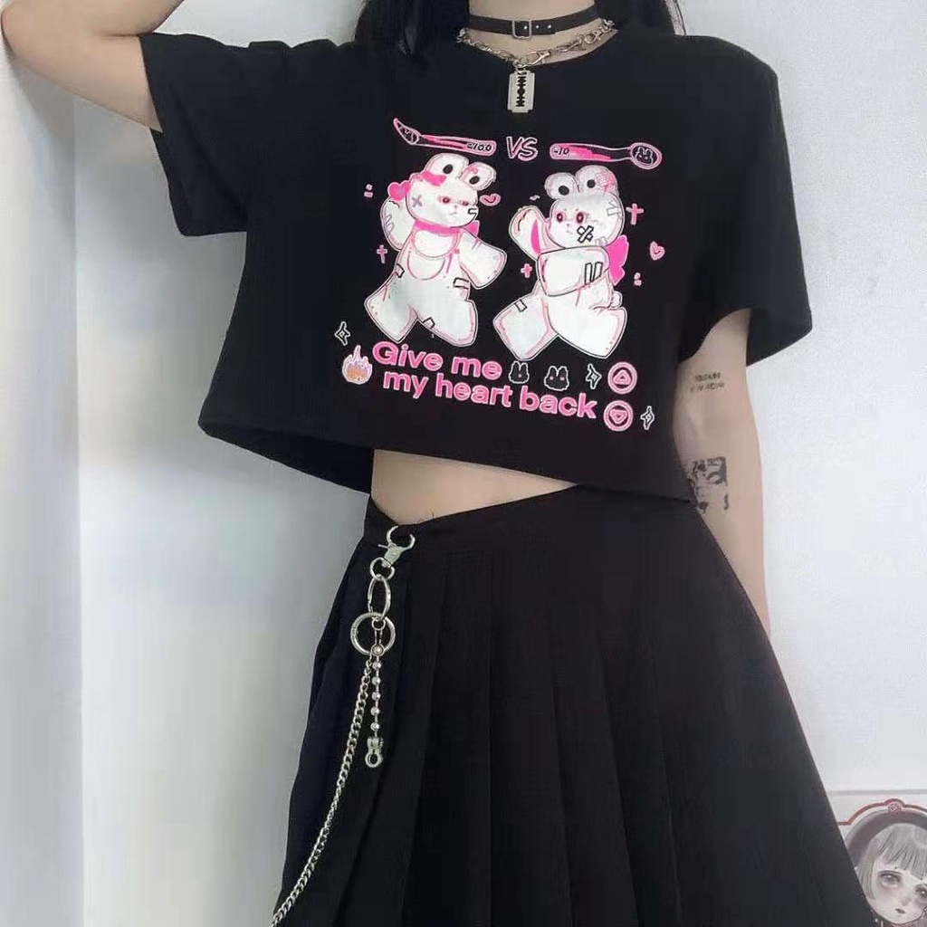 Y2k Short T Shirt Women 2021 Goth Rabbit Print Graphic T Shirts Summer E  Girl Punk Alt Clothes Aesthetic Cropped Top Mujer | Shopee Malaysia