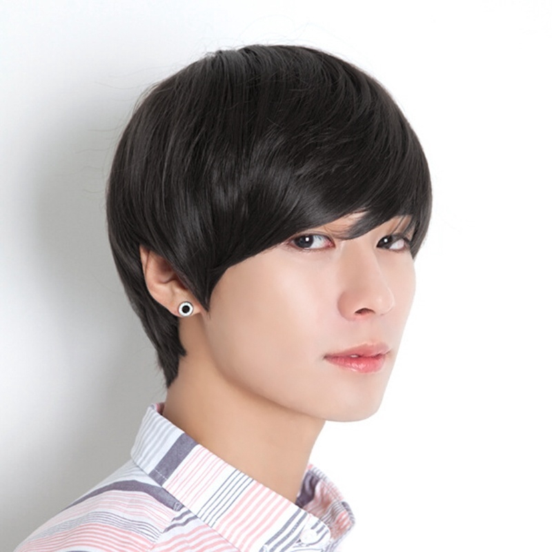 Fashion Korean Boys Men Brown Black Full Bangs Party Wigs Hair