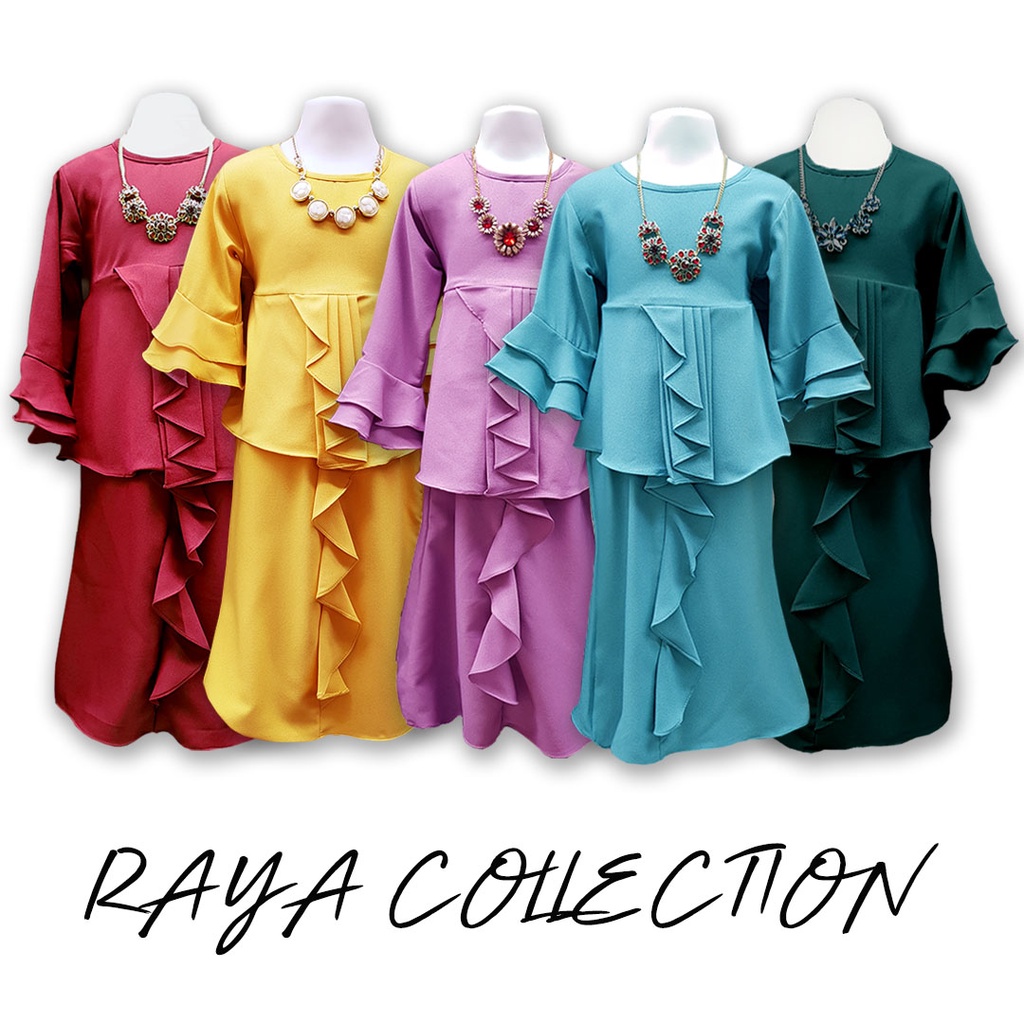 Baju Kurung Peplum Ruffles 1y 12y 5 Colors Part 1 Maroon Light Purple Turquoise Yellow Mustard Emerald Green Crepe Shopee Malaysia