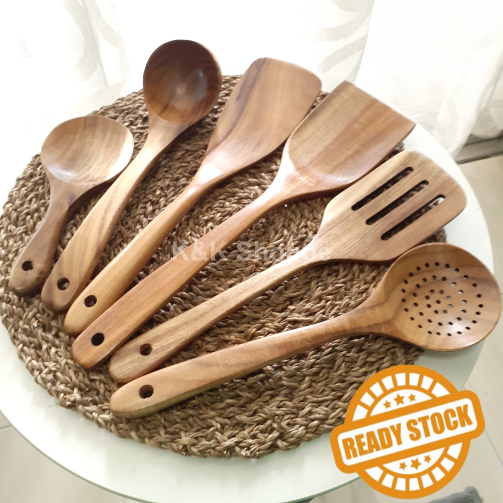 Senduk Kayu Jati Premium Solid Teak Wood Cooking Utensils Shopee Malaysia