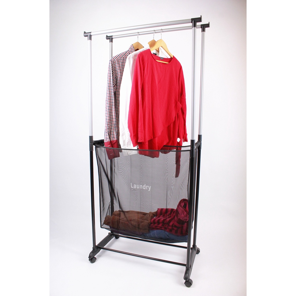 AFGY FGR 244 Double Pole Garment Rack Plus Laundry Hamper