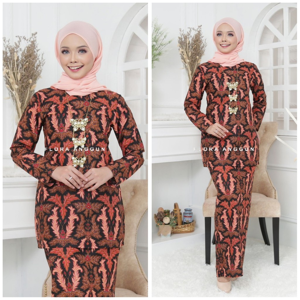 Baju Kurung Moden Batik Muslimah Fashion Red Orange S Xl Shopee Malaysia