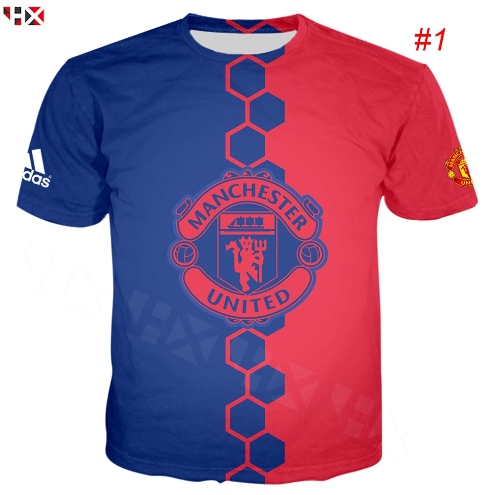 red and blue graphic shirt