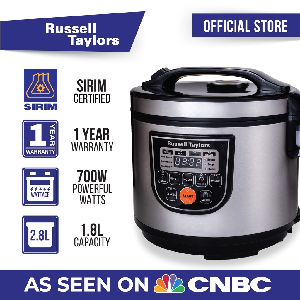 Russell Taylors Fuzzy Logic Smart Rice Cooker Steam Rack Included (1.8L) ERC-30