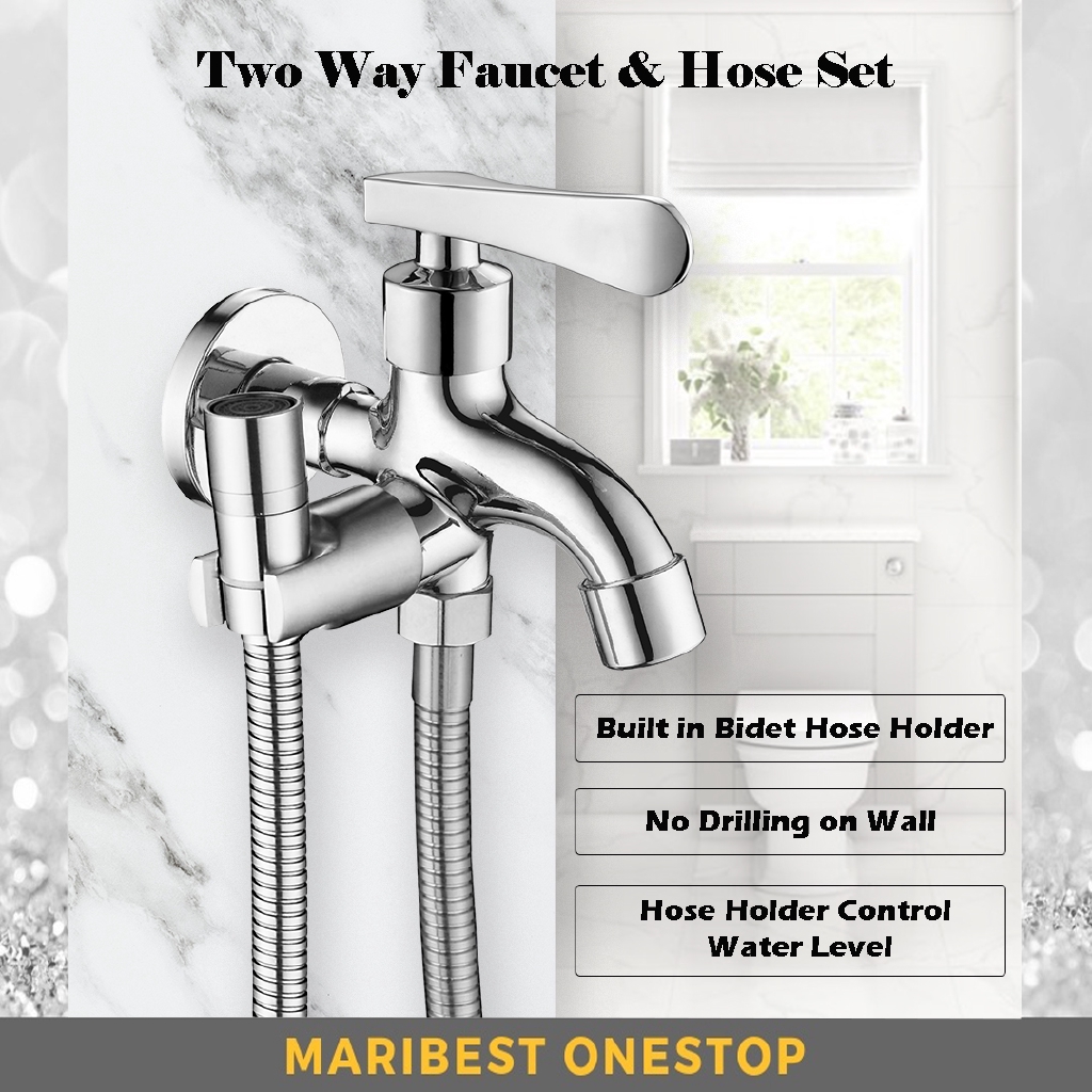 Two Way Faucet Tap with Water Bubbler Head Spout Bidet Hose Bathroom