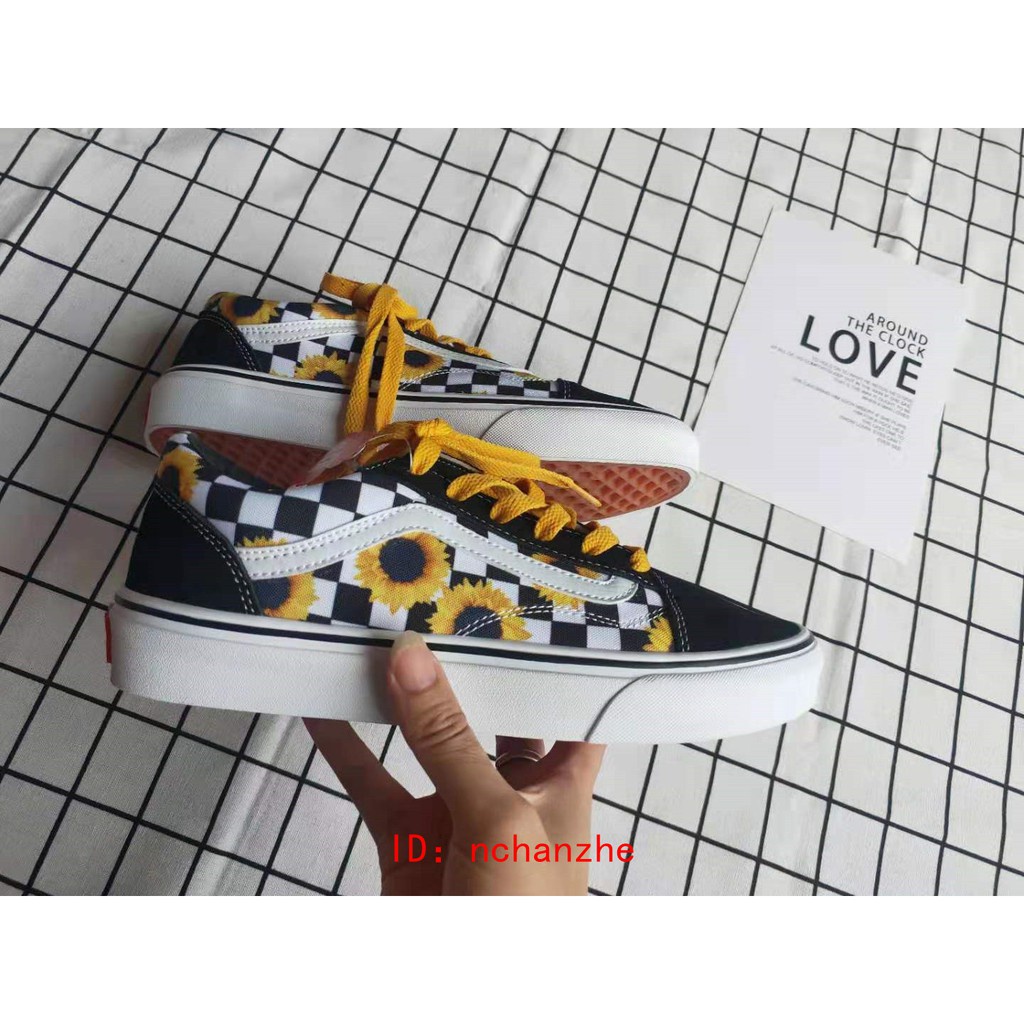 old skool vans with sunflowers