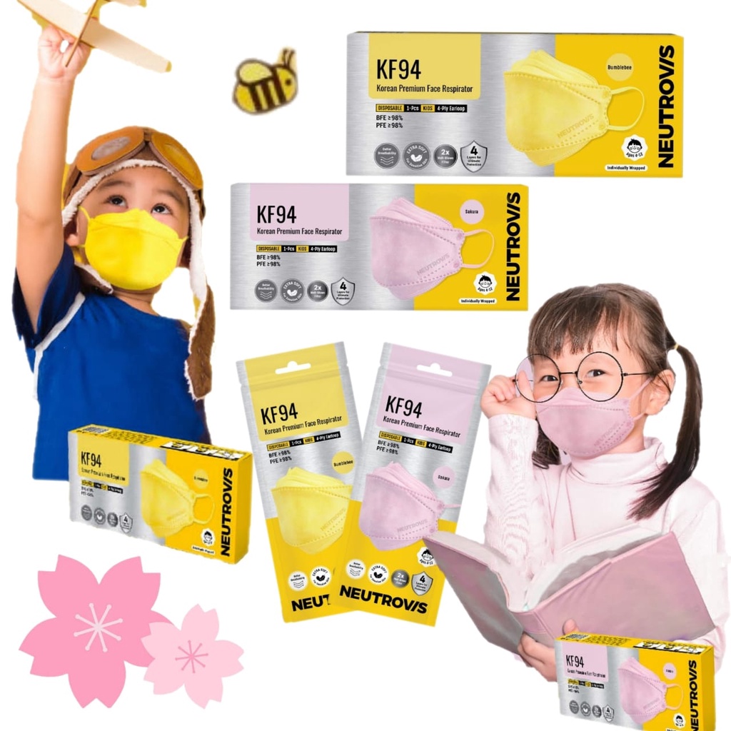 Neutrovis Premium Medical Face 4ply Respirator KF94 Kid / Disposable Mask / KF94 Kid Mask / 10's