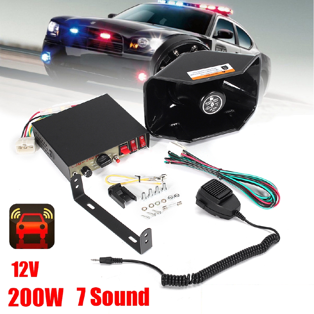 7 Sound Loud 200W Car Auto Warning Alarm Siren Horn PA Speaker MIC System Kit