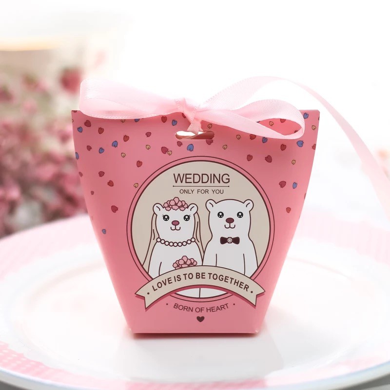 100 Pcs Wedding Gift Box With Ribbon Stylish Party Door Gift Box
