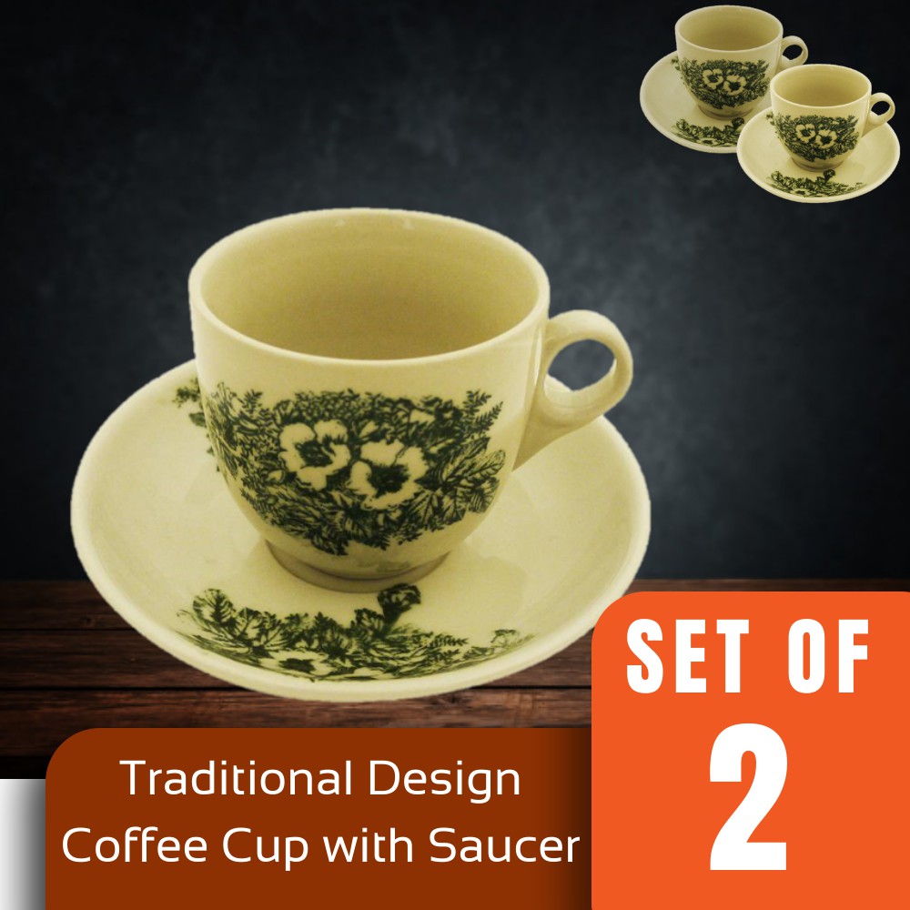[SET OF 2] Traditional Chinese Floral Coffee Kopi Cup & Saucer Thin Hua Zhi [C302-H1]