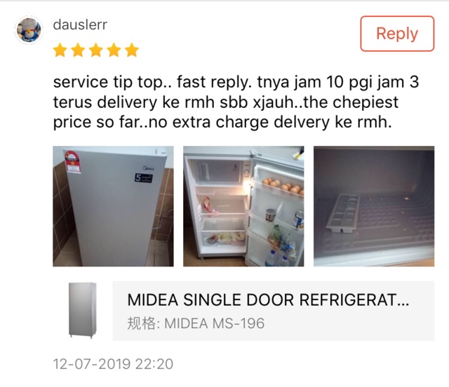 Midea Single Door Refrigerator 156l Ms 196 Shopee Malaysia