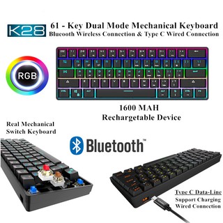 RGB Multi Device Bluetooth Mechanical Keyboard with Dual Mode Gaming Keyboard RK61 Keyboard K28