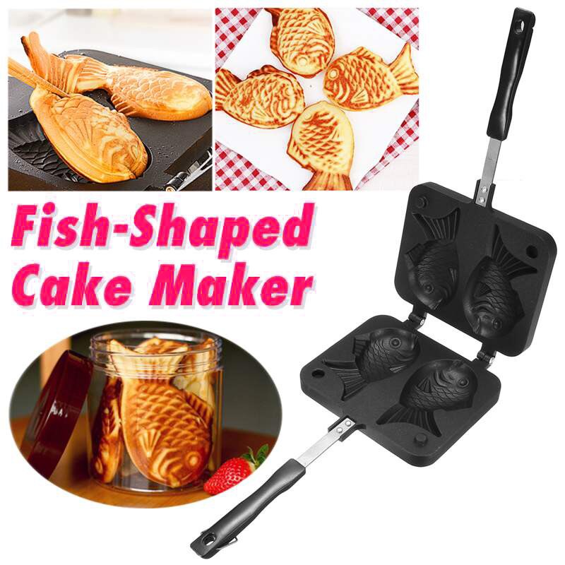 Waffle Pan Taiyaki Fish Shape Cake Maker Mold Cast with 2 Sided Home Cooking Bakeware Tool Dessert Tea Time Cake Waffle