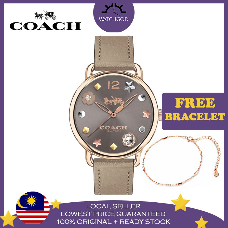 100 Original Free Bracelet Coach Delancey Charm Grey Sunray Dial Women Ladies Watch Jam Tangan Wanita Shopee Malaysia