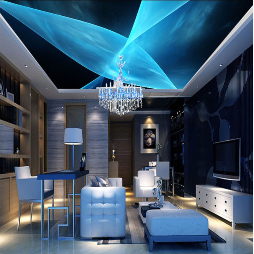 3d Blue Dynamic Line Mural Living Room Bedroom Ceiling Wallpaper