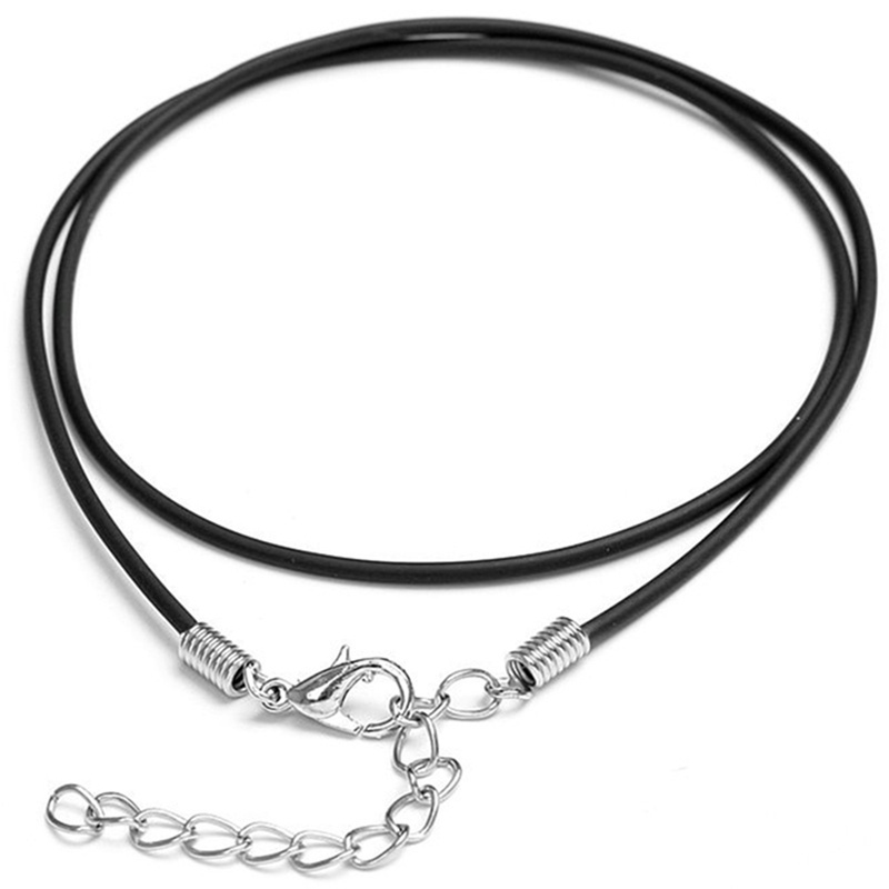 Black Leather Silver 2mm Necklace Lanyard Pendant Rope String Cord