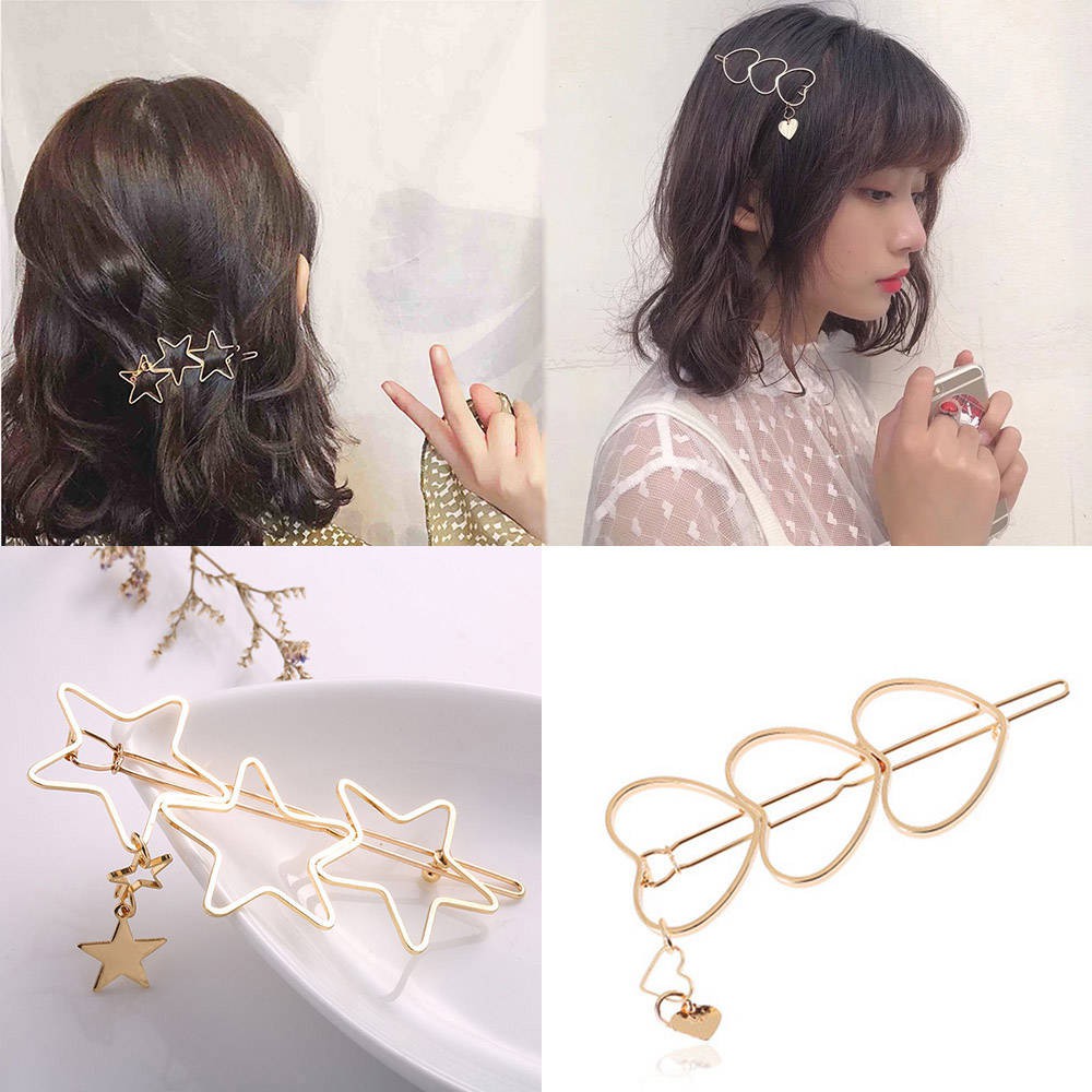 【Latest model】Hairpin headdress adult short hair golden five-pointed star  love word clip Korean version of the student c