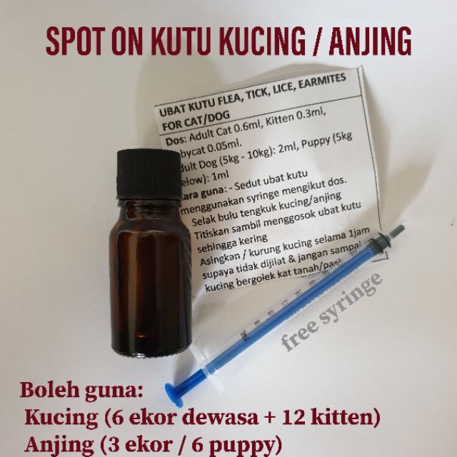 Promo!! Spot on cat dog flea tick lice mite, ubat kutu 