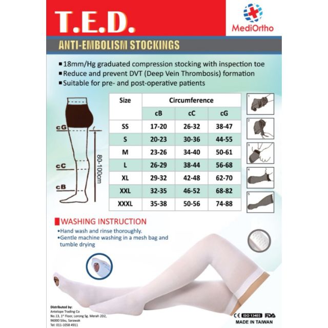 【PREMIUM 】 MEDIORTHO ANTI EMBOLISM COMPRESSION STOCKINGS TED TAIWAN