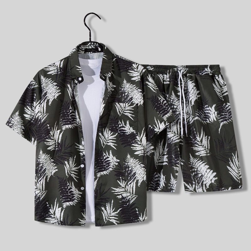 Hawaiian Beach Pants for Men Middle Pants Couple Travel Vacation Outfit Loose Casual Suit Half-sleeved Flower Shirt