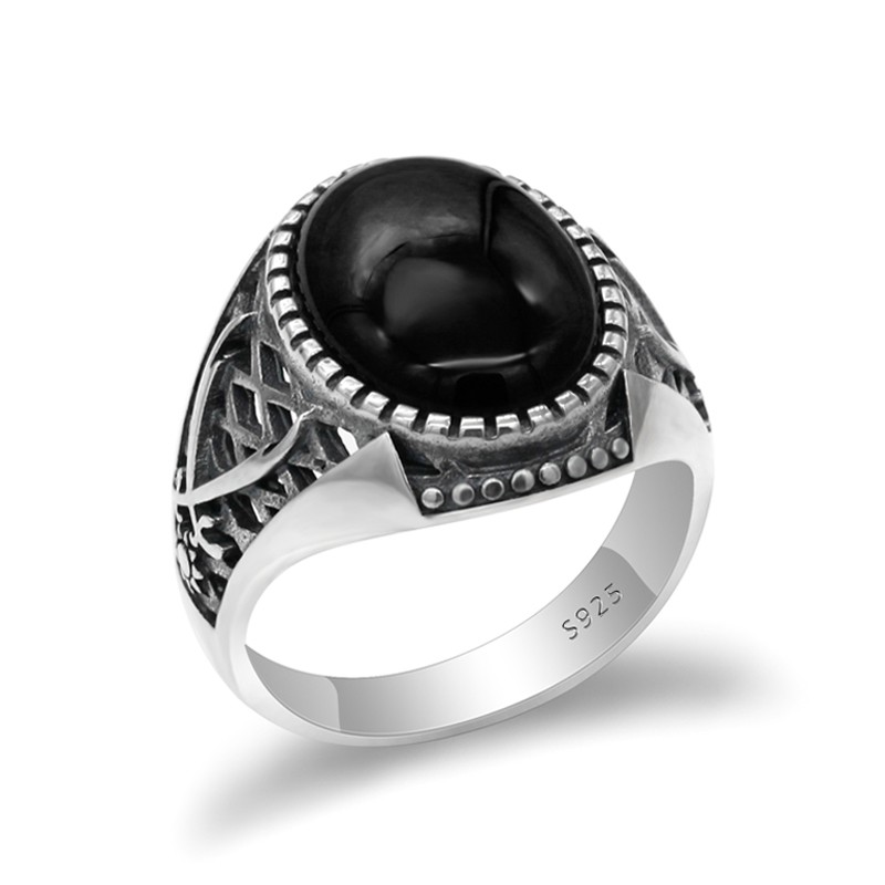 925 Sterling Silver Vintage Men Ring With Black Onyx Stone Ring Double Swords Thai Silver Style For Manturkish Handmade Jewelry Shopee Malaysia