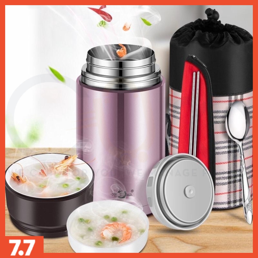 CURO Thermal Cooker Pot 1000ml With Steam Release Thermos Vacuum Steel Hot Food Jar Periuk Terma