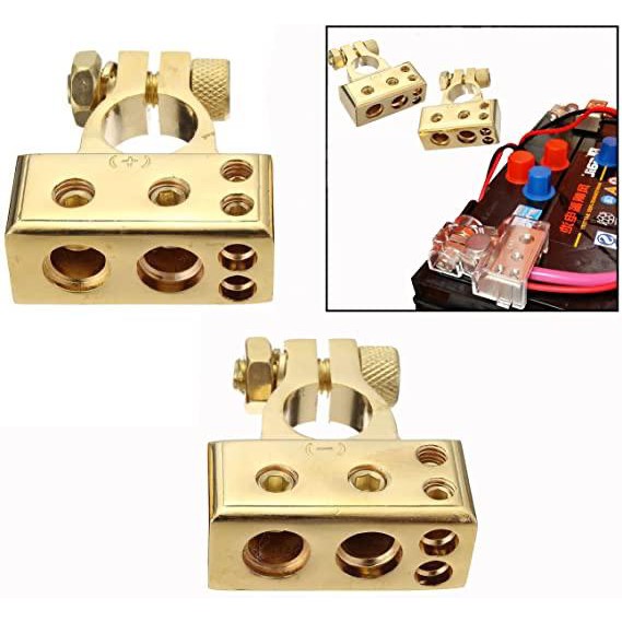 Kepala bateri kereta (1 Pair) 4/8 Gauge Gold Auto Car Battery Terminal