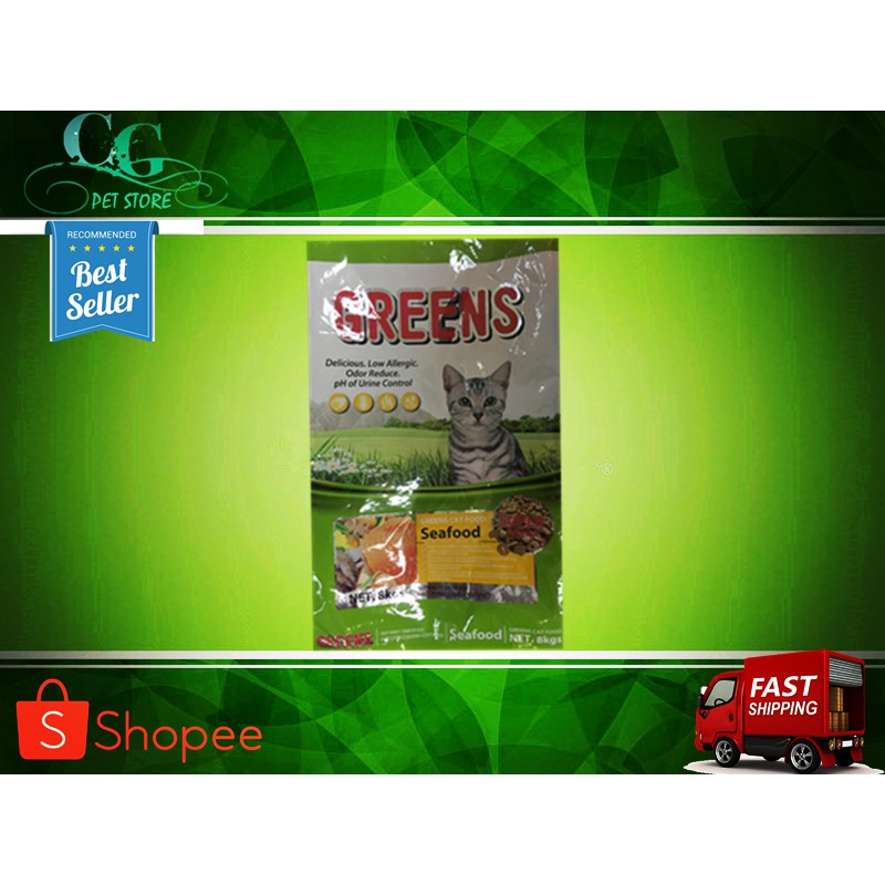 Makanan Kucing Greens Cat Food Chicken / Seafood 8KG