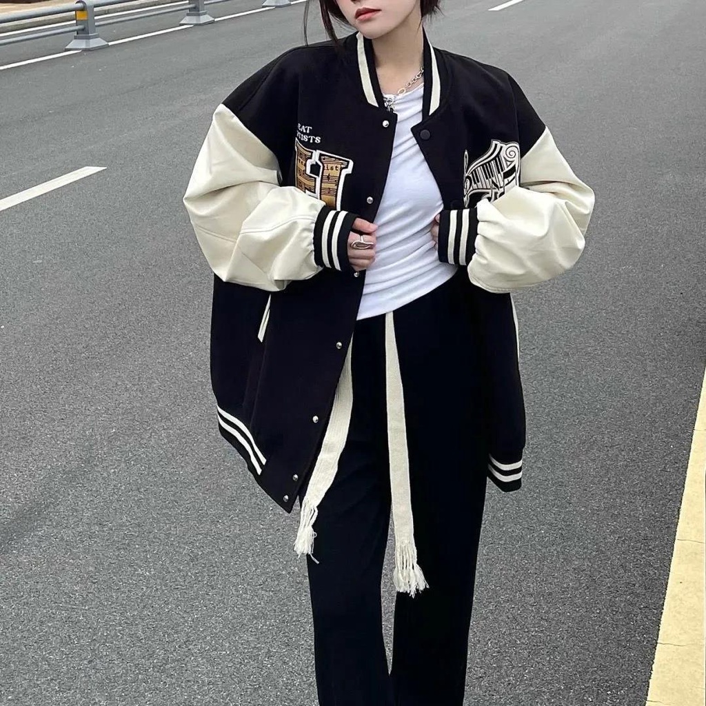 American Retro Motorcycle Thin Baseball Uniform Jacket New Women's Loose All-match Stitching Student Long-sleeve Casual Vintage Coat