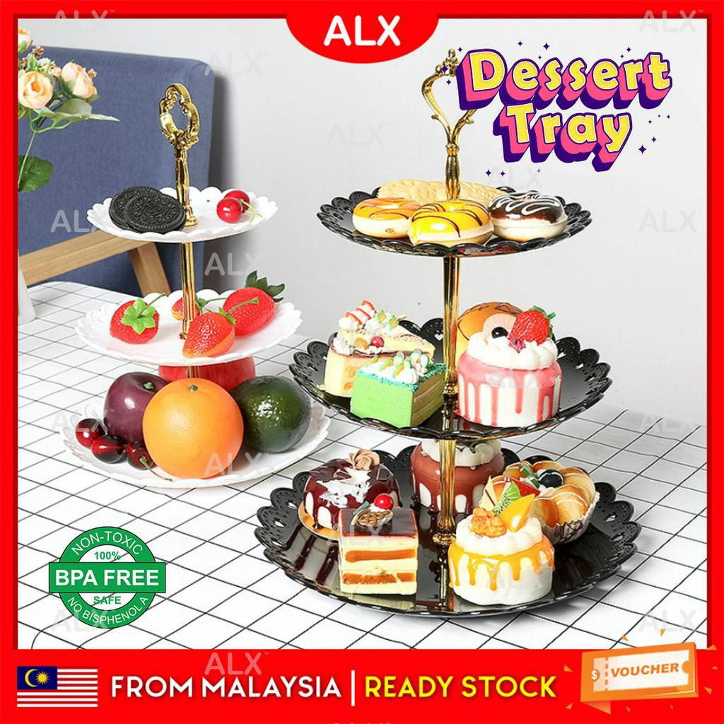 ALX 3 Layer High Tea Stand Plate Hollow Tray Decoration Birthday Display Dessert Rack Fruit Food Storage Rack 甜品蛋糕架