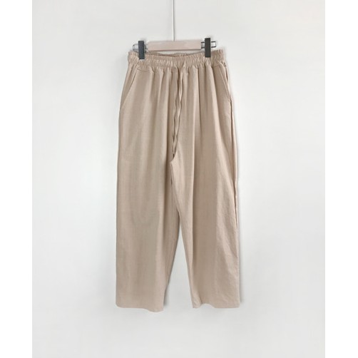 Light Beige Cropped Linen Wide Pants For Men Bio Washed Linen Wide