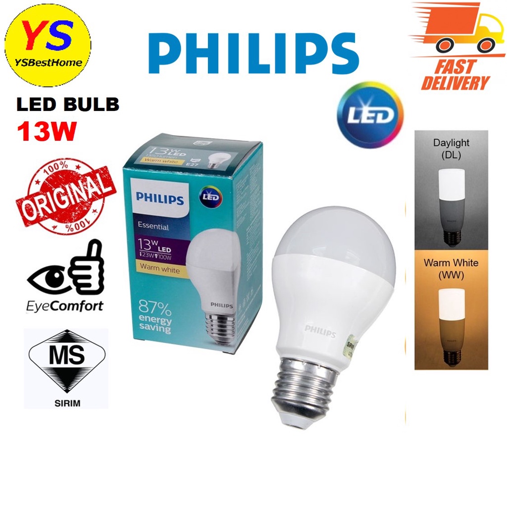 PHILIPS 13W E27 ESSENTIAL LED BULB (DAYLIGHT/WARM WHITE) | Shopee Malaysia