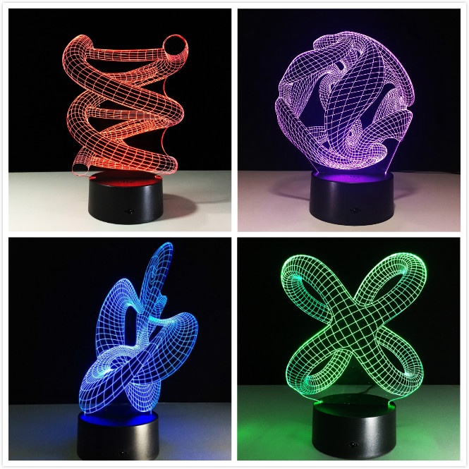 3D DNA LED Night Lamp ABS Touch Base All Abstract Spiral Bulb Lamp LED Night Light Table Illusion Decorative Lava Lamp