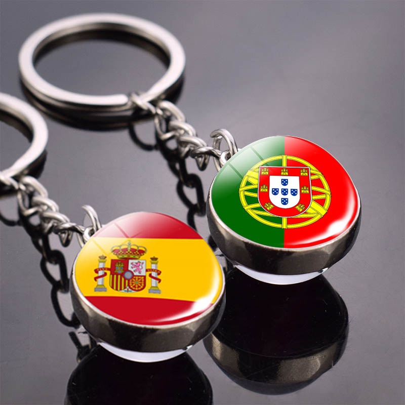 Flag Trinket Southern European Albania Andorra Spain Portugal Italy Greece Malta Flag Glass Ball Keychain Double Side Pendant