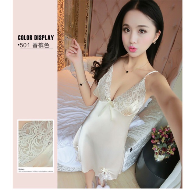 READY STOCK 1005-Korean Version Fresh princess Wind Ice Silk Sexy Nightdress