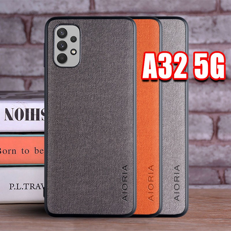 SKINMELEON Samsung A32 5G Casing Samsung A32 Case Cover Textile Pattern PU Leather TPU Protective Cover Phone Case