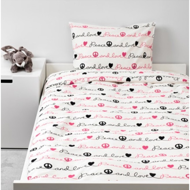 Ikea Vanskaplig Twin Duvet Cover With Pillowcase Love Peace Twin