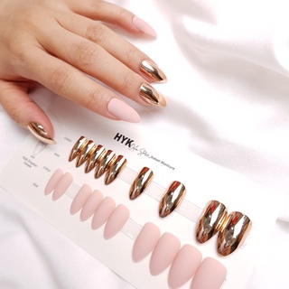 ReadyStock] 24Pcs Gold Nail Chrome Nail Fashion Fake Nails Adhesive Sticker  Kuku Palsu Press On Nails Reusable | Shopee Malaysia