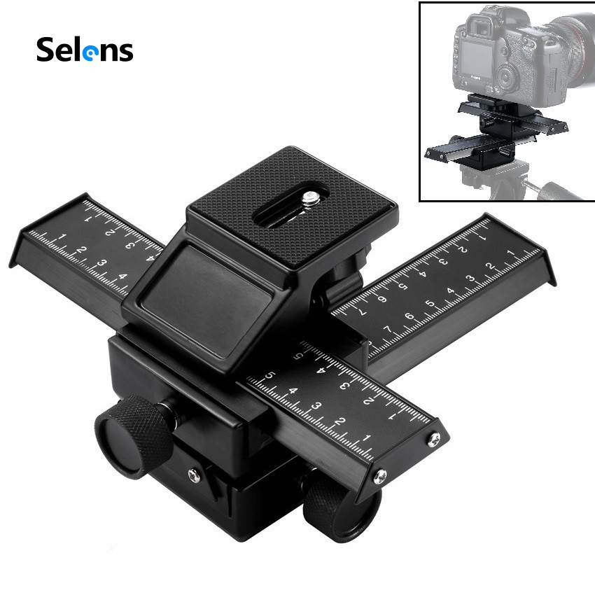 Selens 4 Way Macro Photography Sliding Focusing Rail Slider Bracket with 1/4'' Screw for DSLR Camera Close-Up Photoshoot
