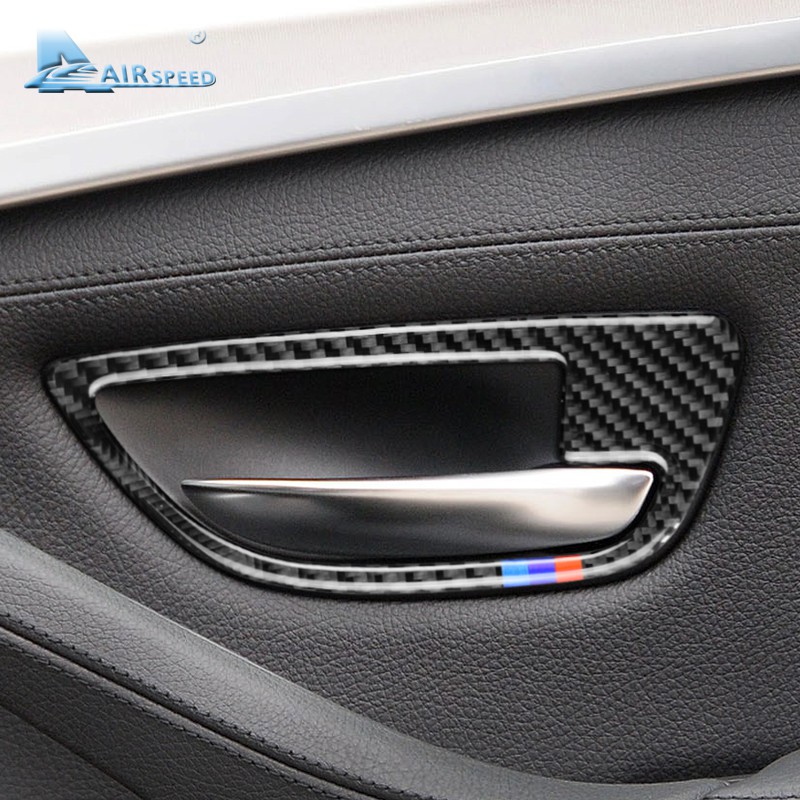 YUECHI for BMW 5 Series F10 520 528 525 2011-2017 Carbon Fiber Style Car Interior Door Handle Bowl Cover Trim 