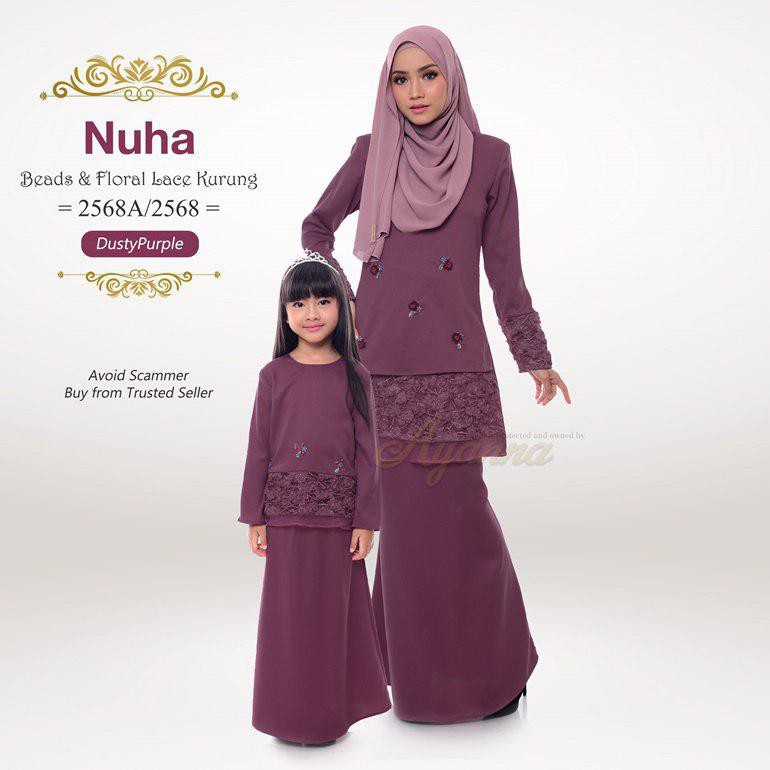 2568 Ayanna Nuha Baju Kurung Moden Sedondon Ibu Anak Baju 